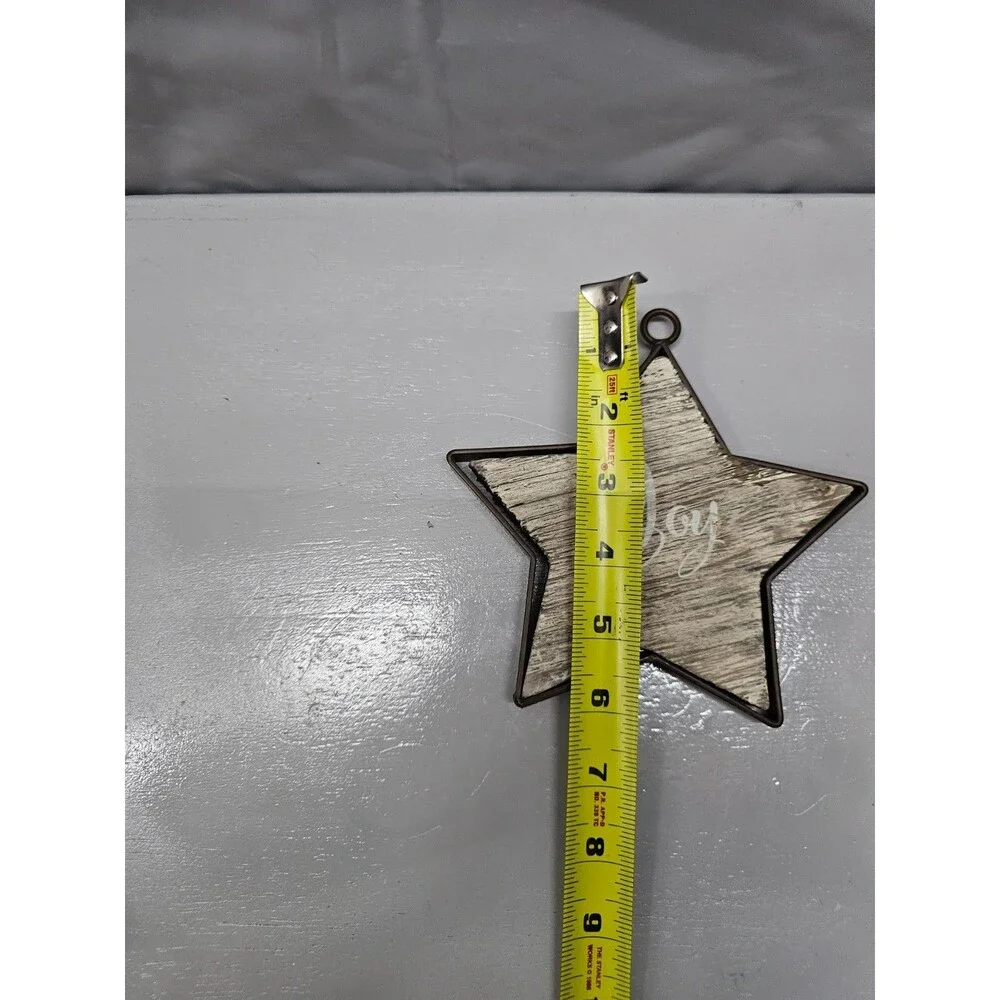 Wooden Star Joy Ornament Christmas Farmhouse Metal Frame 6